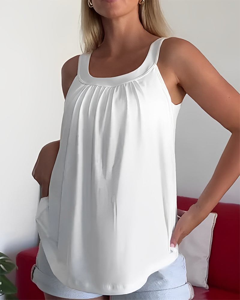 Caty | Solid Color Pleated Tank Top
