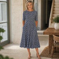 Sarah | Effortless Floral Midi Dress - Dark Blue