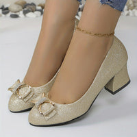 Evelyn | Classic Bow Heels - Frosted Golden