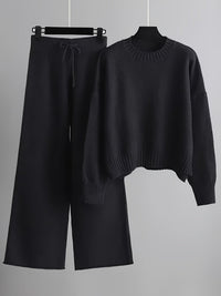 Emily™ Cozy Knit Loungewear Set | Relaxed Sweater and Wide-Leg Trousers - Black