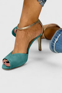Sophisticated Block Real Leather Heels - Green