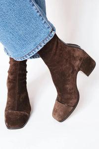 Victoria | Square Toe Heeled Boots - Dark Brown
