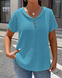 Peter Pan Collar Three-Button T-Shirt - Sky Blue