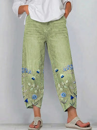 Hazel - Casual Embroidered Pants - Green