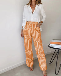 Kendra™ Elegant Two-Piece Set | Stylish Blouse and Chic Trousers - Orange