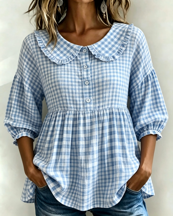 New Arrivals🔥Women's Gingham Puff Sleeve Peplum Blouse