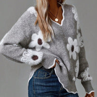Trie | Soft Knit V Neck Sweater - Grey