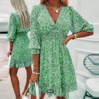 Sunna - Elegant Floral Dress - Gree