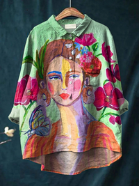 Lily | Oil Painting Women's Portrait Art Printed Women's Casual Shirt - Multicolour