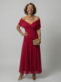 Calen | Off Shoulder Flow Midi Dresses - Red