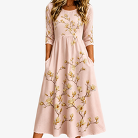 Golden Magnolia Bloom Pocket Midi Dress - S