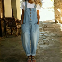 Saylor - Vintage Soft Cotton Denim-Look Overalls - Light Blue / With Straps