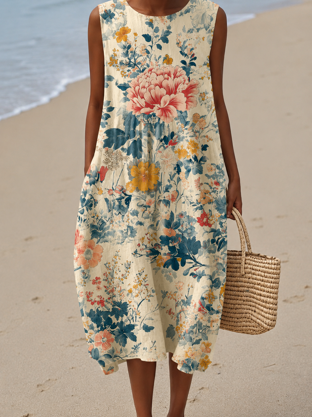 Claire - Women's Casual Midi Dress with Sleeveless Print Design