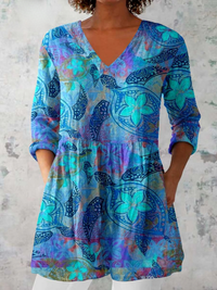 Juliette | Long Blouse with V-Neck - Blue
