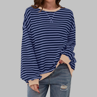 LUKA - Casual Long Sleeve Round Neck Striped Sweatshirt (Restocked) - Blue