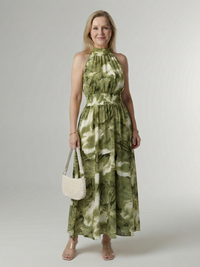 Sylin | Gathered Halter Midi Dress - Green