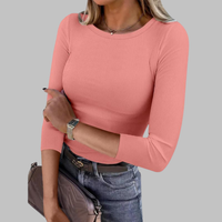 DAVINA™ - Casual Plain Crewneck Slim-Fit Top - Pink