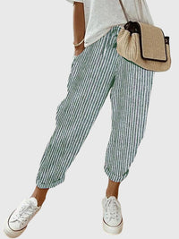 Reina™ | Elegant Women's Pants - Green (Striped)