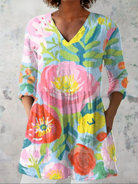 Helene | Long Blouse with V-Neck - Multicolor
