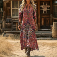Evelyn | Vintage-Inspired Long Sleeve Casual Dress - Red