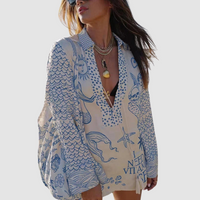 Olivia™ Elegant Two-Piece Set | V-Neck Shirt and Elastic-Waist Shorts - Blue
