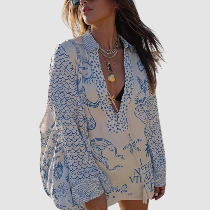 Olivia™ Elegant Two-Piece Set | V-Neck Shirt and Elastic-Waist Shorts