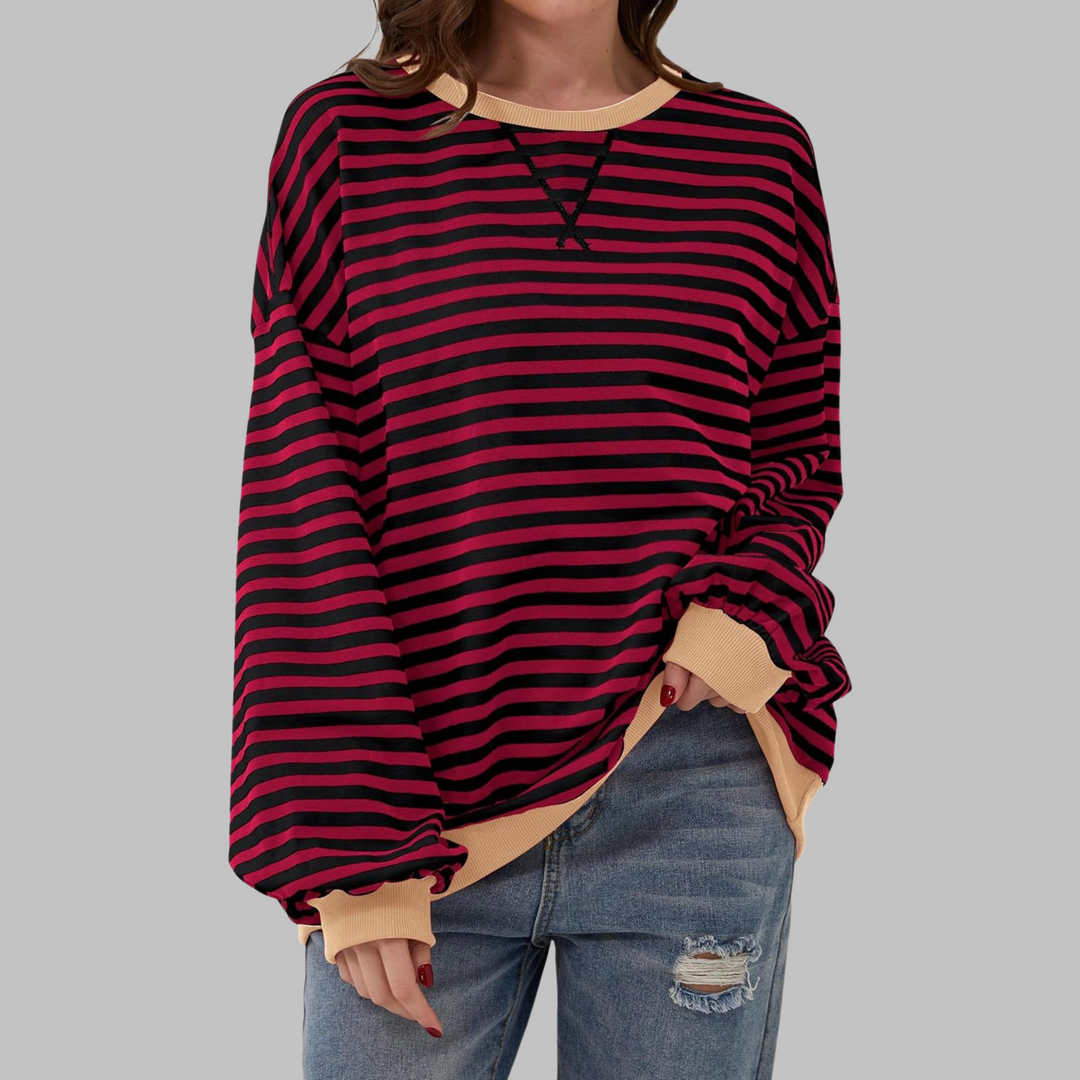 LUKA - Casual Long Sleeve Round Neck Striped Sweatshirt (Restocked)