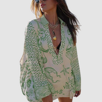 Olivia™ Elegant Two-Piece Set | V-Neck Shirt and Elastic-Waist Shorts - Green