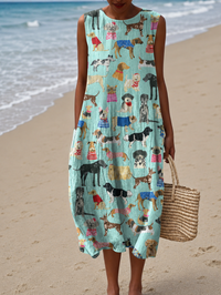 Lily - Women's Casual Midi Dress with Sleeveless Print Design - S