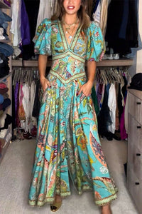 Elizabeth™ | Airy maxi dress with puff sleeves and V-neck - Multicolor