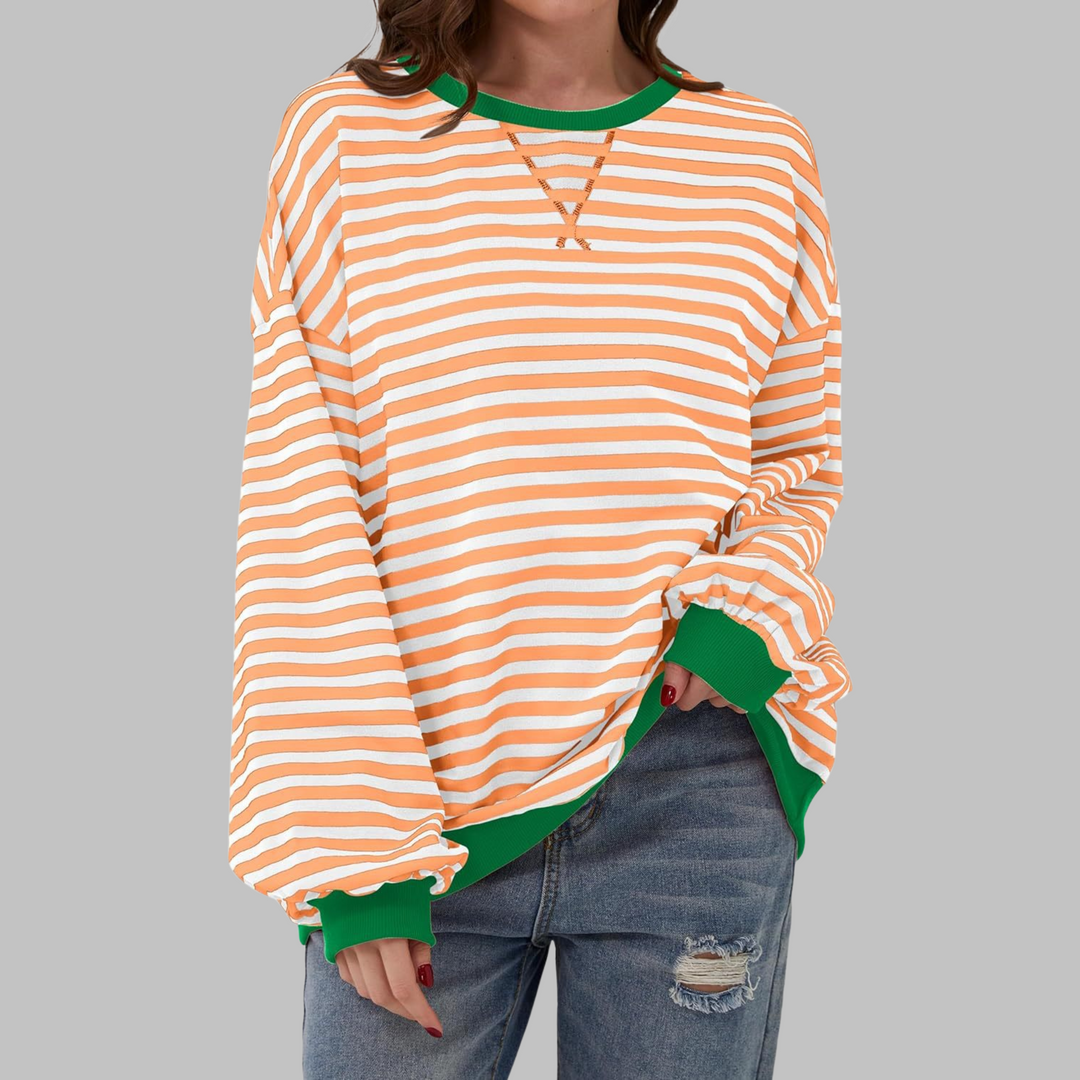 LUKA - Casual Long Sleeve Round Neck Striped Sweatshirt (Restocked)