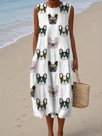 Brooklyn - Women's Casual Midi Dress with Sleeveless Print - S
