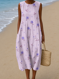 Faith - Women's Loose-Fit Sleeveless Printed Midi Dress for the Beach - S