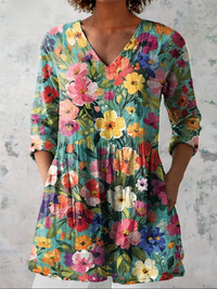 Nora | Long Blouse with V-Neck - Multicolor