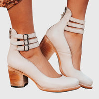 Elegant and Comfortable Real Leather Heels - White