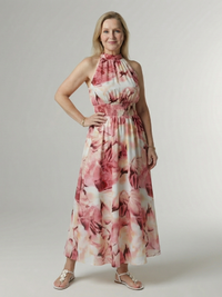 Sylin | Gathered Halter Midi Dress - Pink