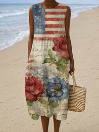 Eleanor - Women's Casual Midi Dress with Sleeveless Print - S