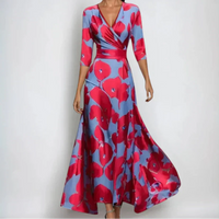 Emily | V-Neck Floral Tie-Waist Dress - Red/Blue