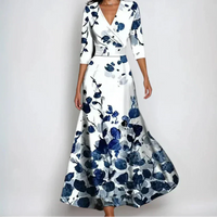 Emily | V-Neck Floral Tie-Waist Dress - White/Blue