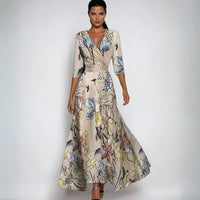 Eliana™ | Elegant Floral A-Line Dress - Sand/Beige