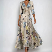 Emily | Elegant Floral Dress - Sand/Beige