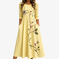 Golden Blossom Pocket Midi Dress - S