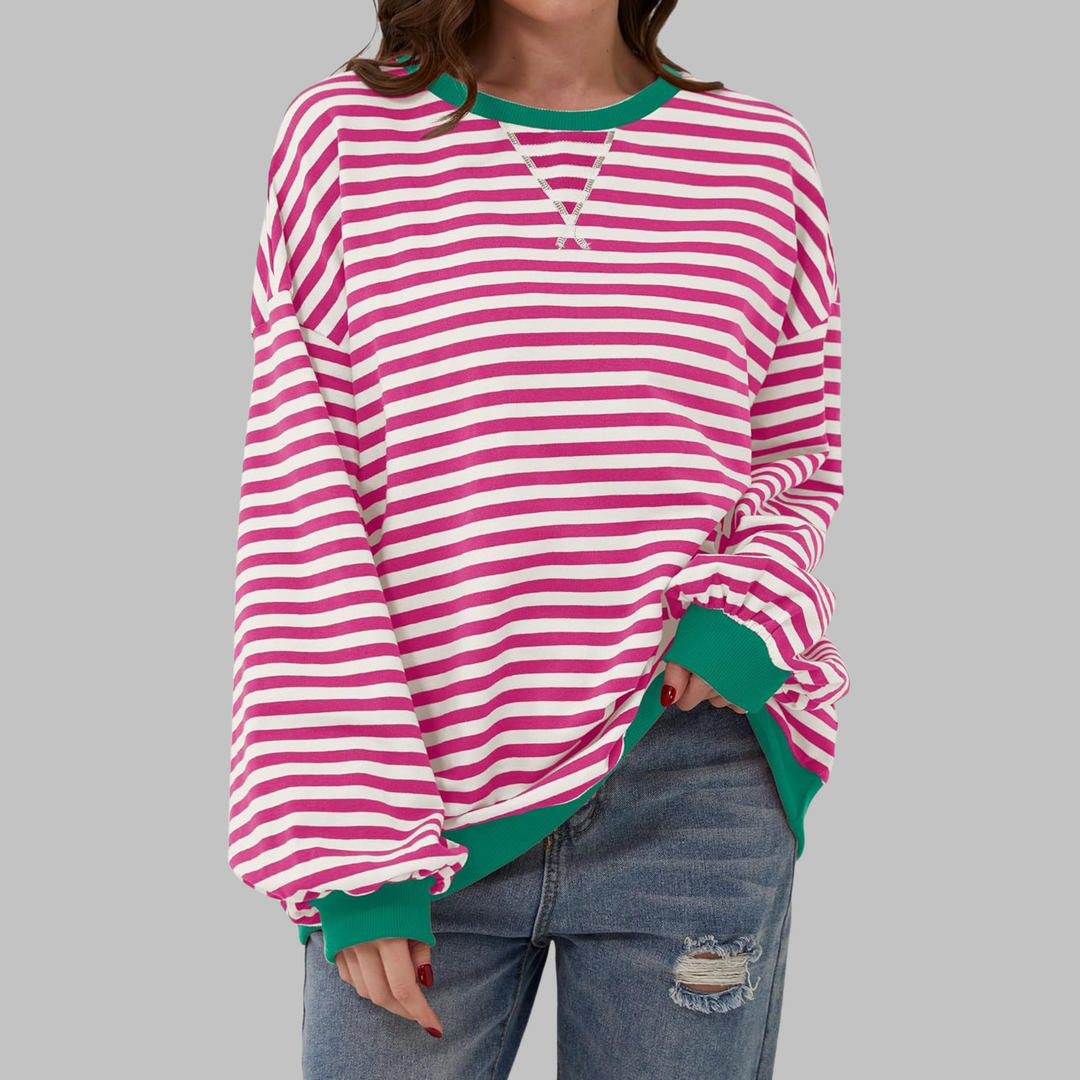 LUKA - Casual Long Sleeve Round Neck Striped Sweatshirt (Restocked)