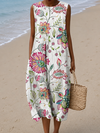 Stella - Women's Casual Midi Dress with Sleeveless Print Design - S