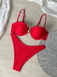 Vanessa | Metallic High Leg Bikini with Removable Cups - Red
