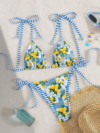 Claire | Lemon Print Triangle Bikini - Blue