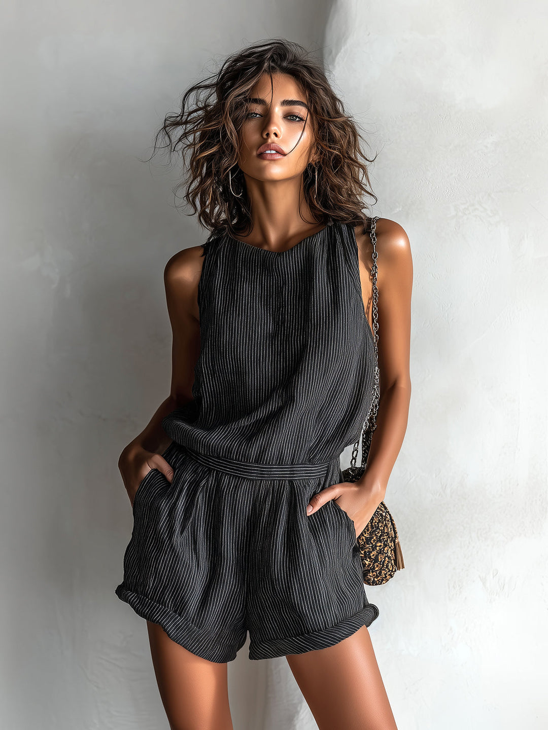 LIVIA | Striped Linen-Blend Romper