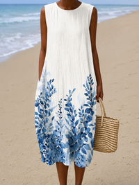 Lucy - Women's Casual Midi Dress with Sleeveless Print Design - S