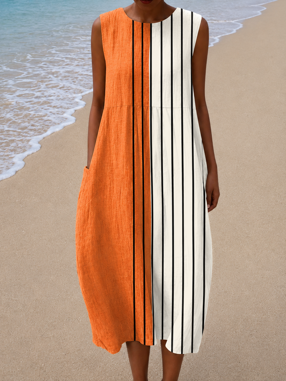 Chloe - Women's Midi Dress with Sleeveless Relaxed Fit