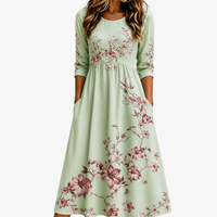 Sage Blossom Grace Pocket Midi Dress - S